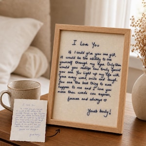 Personalized Handwriting Keepsake, Custom Text Embroidered Wall Art, Family Quote Memory Gift