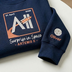Custom Embroidered Moon Mission Sweatshirt, Artemis II Inspired Rocket, Space Embroidery Tee, Space Lover Gift, Kids Space Gift, Science