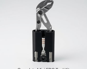 Complete Mini EDC Tool Kit: 3D Printed Holder + Workpro Pliers, 711L Ratchet & 4 Bits