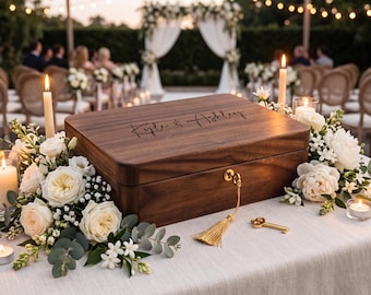 Personalized Wedding Vow Box with Lock, Walnut Memory Chest for Couple, Anniversary Letter Box, Custom Wood Keepsake Box for Him Her