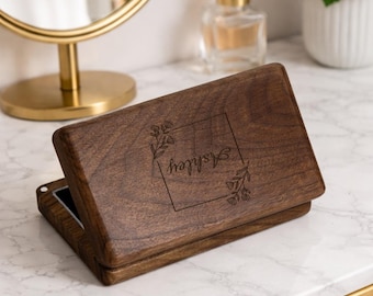 Small Jewelry Box for Mom, Personalized Walnut Jewelry Case, Compact Daily Organizer, Custom Name Gift for Mom
