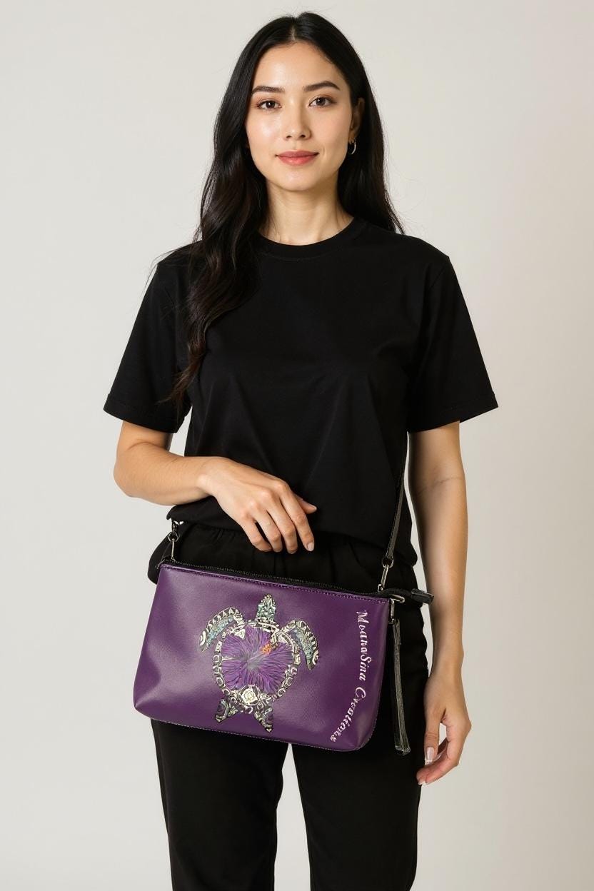 【激レア】puple stain × yuki oshimi バックパック Purple Vegan Leather Laumei Turtle Hibiscus Crossbody Bag
