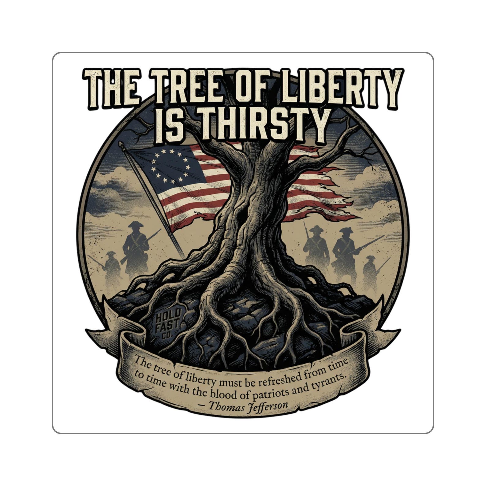 Libtry Tree The Tree of Liberty is Thirsty Sticker | Patriotic Revolutionary Design ...