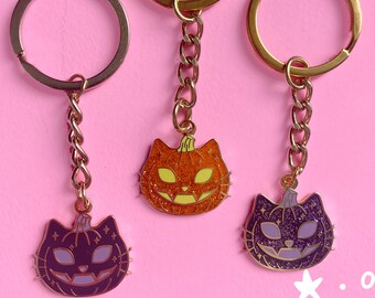 Pumkitty Pumpkin Halloween Hard Enamel Keychain (3 Colours Available) Keyring for Cat Lovers