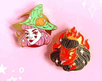 Halloween Enamel Pin Cute Witch or Devil Babe | Bundle Option Available