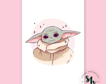 Cute Grogu Mandalorian Star Wars Baby Yoda Print A4 A5
