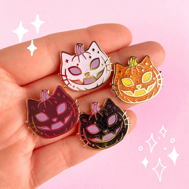 Pumkitty Pumpkin Halloween Hard Enamel Pin 5 Colours image 1