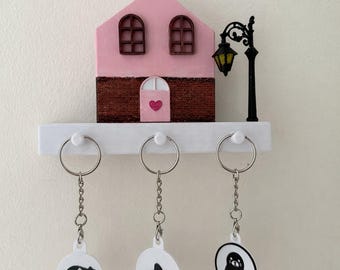 Hand-Painted Pink House Key Holder – Unique 3D Printed Wall Decor Gift