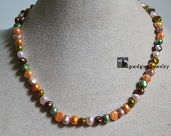 Barock Perlenkette gefärbte Multicolor 6-7 mm Süsswasserperle