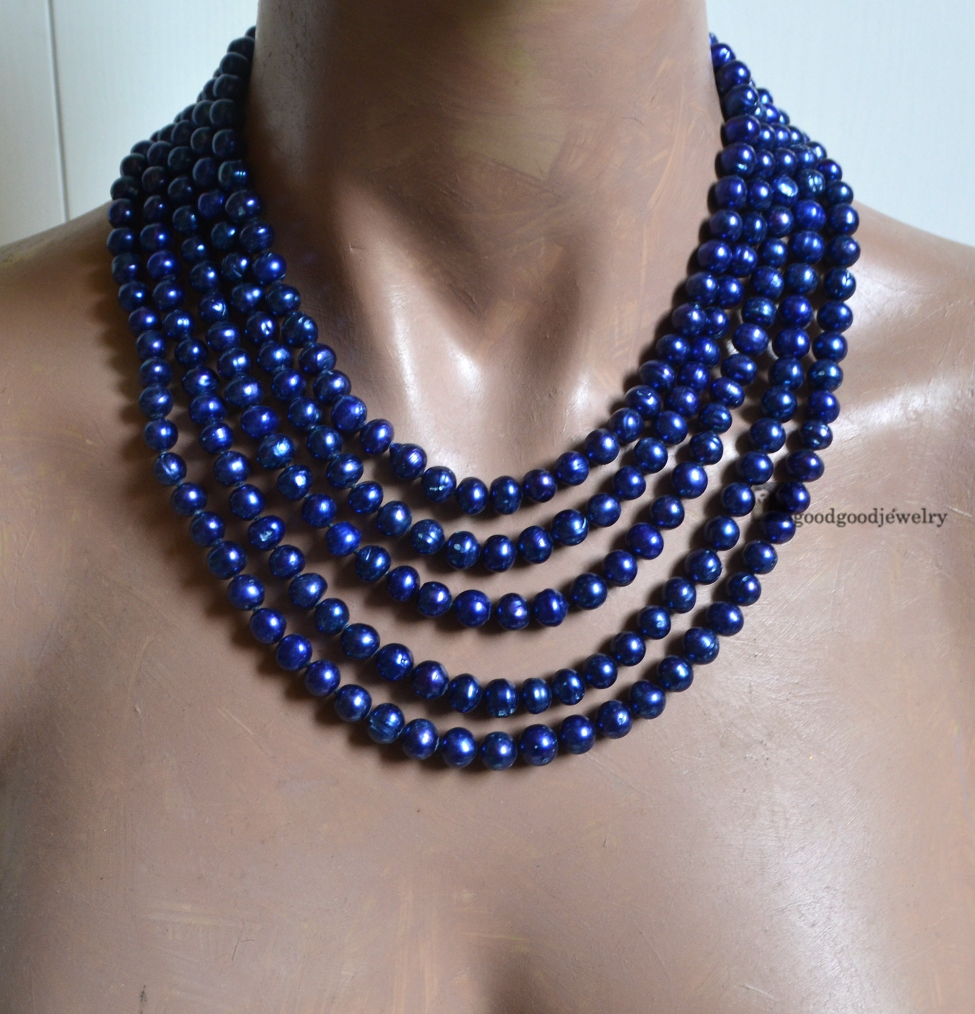 charming Fashion 3row navy blue freshwater pearls necklace AAA+ shipping  free - AliExpress