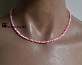 Small Pink Pearl Necklace, 4x5mm Real Feshwater Cultivation Pearl Necklace, Light Pink Beaded Necklace, Seed Pearls Necklace