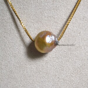11mm Gold Lavender Baroque Pearl Pendant Necklace, gold chain and real pearl necklace, delicious necklace