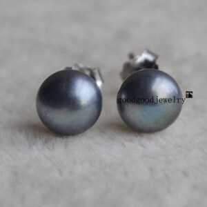dark gray pearl earrings 5.5-6mm Freshwater Pearl stud Earrings , Pearl jewelry, wedding earrings, cheap pearl earrings image 2