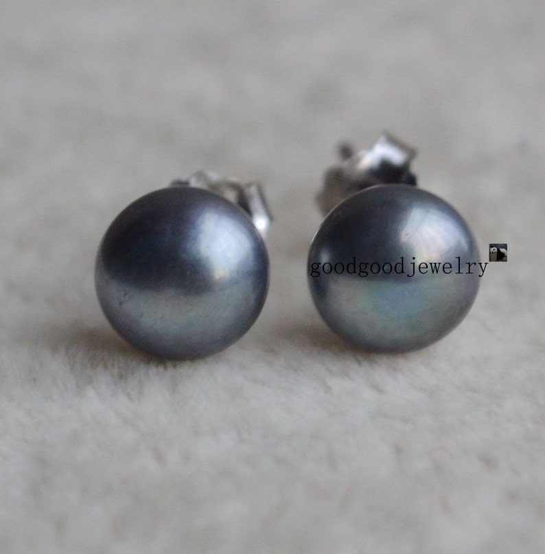 dark gray pearl earrings 5.5-6mm Freshwater Pearl stud Earrings , Pearl jewelry, wedding earrings, cheap pearl earrings image 2