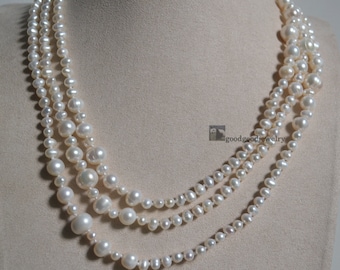 long pearl necklace,60 inches 5-11mm white pearl necklace,freshwater pearl necklace,statement necklace, women necklace, real pearl necklace