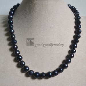Schwarze Perlenkette, 18 Zoll 10-11mm Süßwasserperlenkette, echte Perlenkette, schwarze Perlenkette