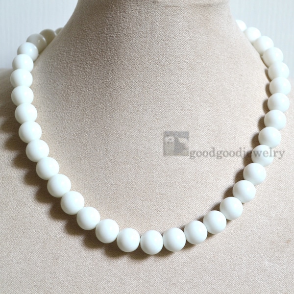 White Bead Necklace Etsy