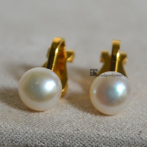 Orecchini a clip color oro con perle, orecchini con perle vere - perle d'acqua dolce con orecchini a clip, orecchini non forati, orecchini a clip per le orecchie