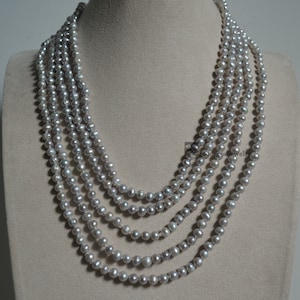 Long gray Pearl Necklace,100 inch 5-5.5mm gray Freshwater Pearl Necklace, small gray pearl necklace, real pearl necklace
