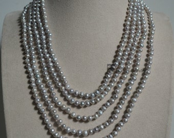 Lange grijze parelketting, 100 inch 5-5,5 mm grijze zoetwaterparelketting, kleine grijze parelketting, echte parelketting