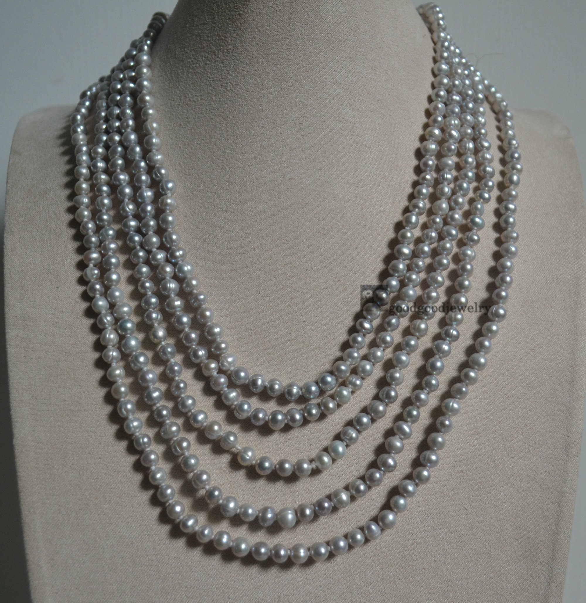 Long Gray Pearl Necklace,100 Inch 5-5.5mm Gray Freshwater