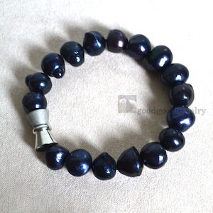 baroque pearl bracelet, big black freshwater pearl bracelet, 8 inch 11-14mm black real pearl bracelet, magnet clasp
