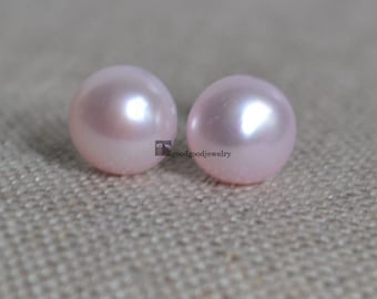 Orecchini a bottone con perle rosa chiaro, perle d'acqua dolce AAA da 8 mm