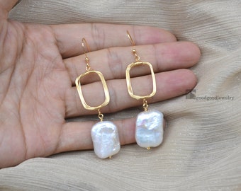 Baroque Freshwater Pearl Dangle Earrings, Gold Plated Wire
