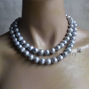 big gray Pearl Necklace, double strand 11-12 mm Freshwater Pearl necklace, real Pearl necklace, statement necklace, women necklace