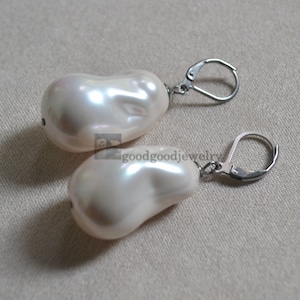 Big Baroque Pearl Earrings, 16x28mm white pearl with Lever Back earrings, fake pearl earrings, not real pearl earrings, statement earrings