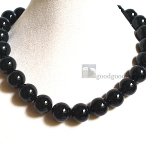 Genuine Black Agate Necklace, 16mm Natural Black onyx Necklace, Dainty Stone Necklace, black beads Necklace, statement necklace