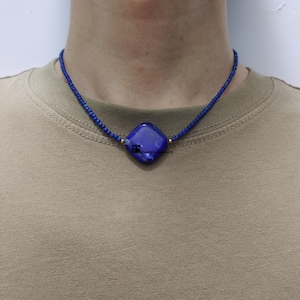 Vintage Style Lapis Lazuli Choker Necklace, Natural Blue Gemstone Necklace, Boho Chic, Everyday Gem Necklace,Delicate Tiny Afghanistan Lapis