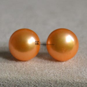Orange Pearl Stud Pearl Earrings,8-8.5mm Freshwater Pearl Stud Earrings, Pearl Jewelry, real pearl earrings, women ear rings