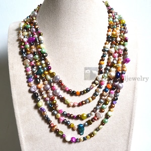rainbow pearl necklace, multicolor pearl necklace. 100 inch 4-10 colorful baroque pearl necklace, long pearl necklace, statement necklace