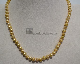 Dyed Gold Freshwater Pearl Necklace, 18 inch Potato Round