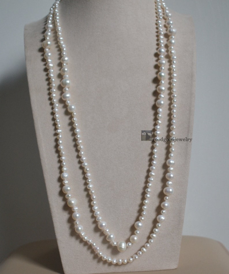 long pearl necklace,60 inches 5-11mm white pearl necklace,freshwater pearl necklace,statement necklace, women necklace, real pearl necklace image 7