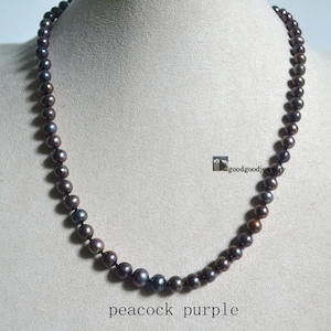 Peacock Purple Pearl Necklace, Sterling Silver Clasp, Man Necklace, 6-7mm Real Freshwater pearl necklace, gift for him, gift for her