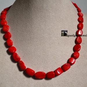 Red Coral Necklace, 17 inch 10mm red Beaded, row coral Necklace, Delicate Necklace, red beads Necklace
