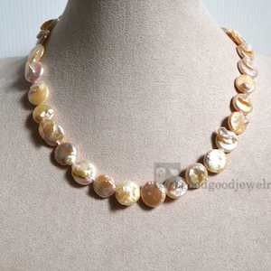 Collier de perles rose crème -Collier de perles d’eau douce 12-13mm, collier de perles réelles, collier de perles baroques, collier de déclaration, collier de mariage