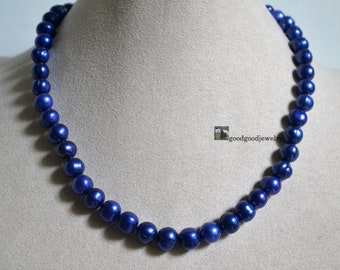 Collier long perles irrégulières bleues & argentées – Style artisanal - Montres & Bijoux
