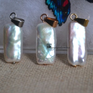 Real Pearl Pendant, white baroque pearl, gold plated stainless steel post, delicious necklace, long rectangular shape pearl pendant