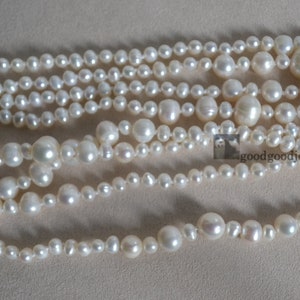 long pearl necklace,60 inches 5-11mm white pearl necklace,freshwater pearl necklace,statement necklace, women necklace, real pearl necklace image 2