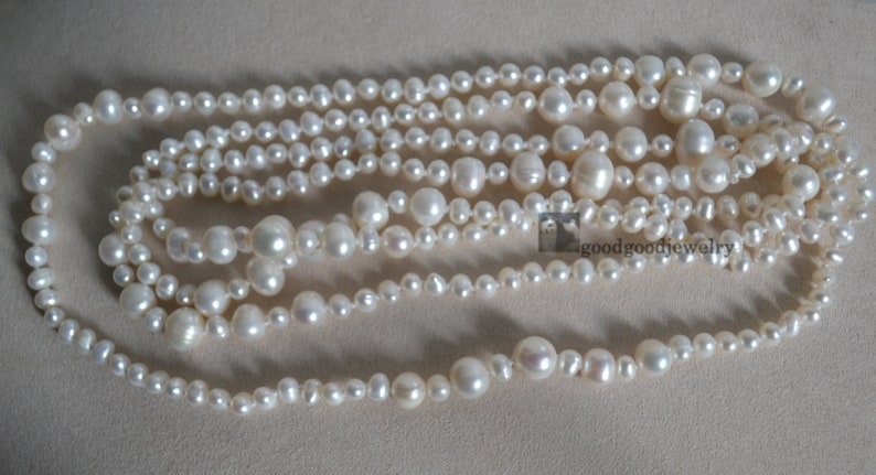 long pearl necklace,60 inches 5-11mm white pearl necklace,freshwater pearl necklace,statement necklace, women necklace, real pearl necklace image 2