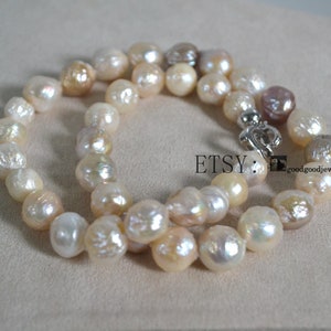 baroque pearl necklace, 17.5 inches 9-11mm freshwater pearl necklace, statement necklace, Multicolor Pearl Necklace, Real Pearl Beaded