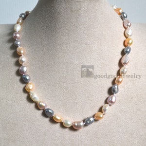 mixed color pearl necklace, 18 inch lavender pink gray ivory baroque pearl necklace, freshwater pearl necklace, statement necklace