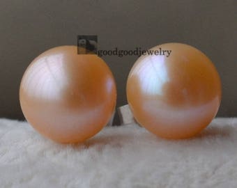 Orecchini a bottone con perle d'acqua dolce rosa, argento sterling, gioielli da damigella d'onore