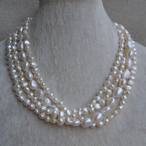 baroque pearl necklace -4 rows pearl necklace, 6-12mm Ivory Freshwater pearl necklace,real pearl necklace, statement necklace