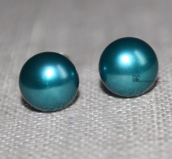 Teal Pearl Earrings 8.5 Mm Freshwater Pearl Stud Earring Wedding