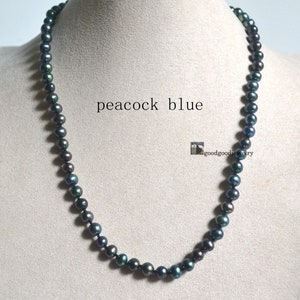 Peacock Black Pearl Necklace, 6-7mm Real pearl necklace, Freshwater Pearl Necklaces, Sterling Silver Clasp, gift for him, gift for her