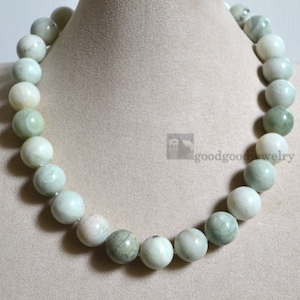 Collar de jade genuino, collar de jade natural de 16 mm, collar de piedra delicada, collar de cuentas de color verde claro, collar de declaración, cuentas de jade real